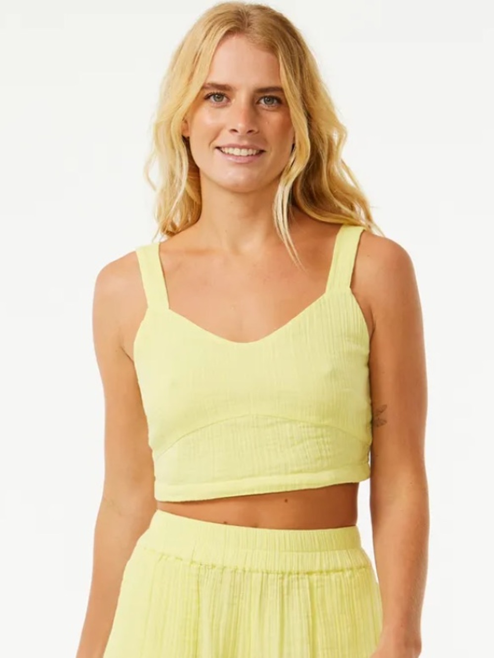 Rip Curl 100% cotton gauze Neon Yellow Smocked Tank